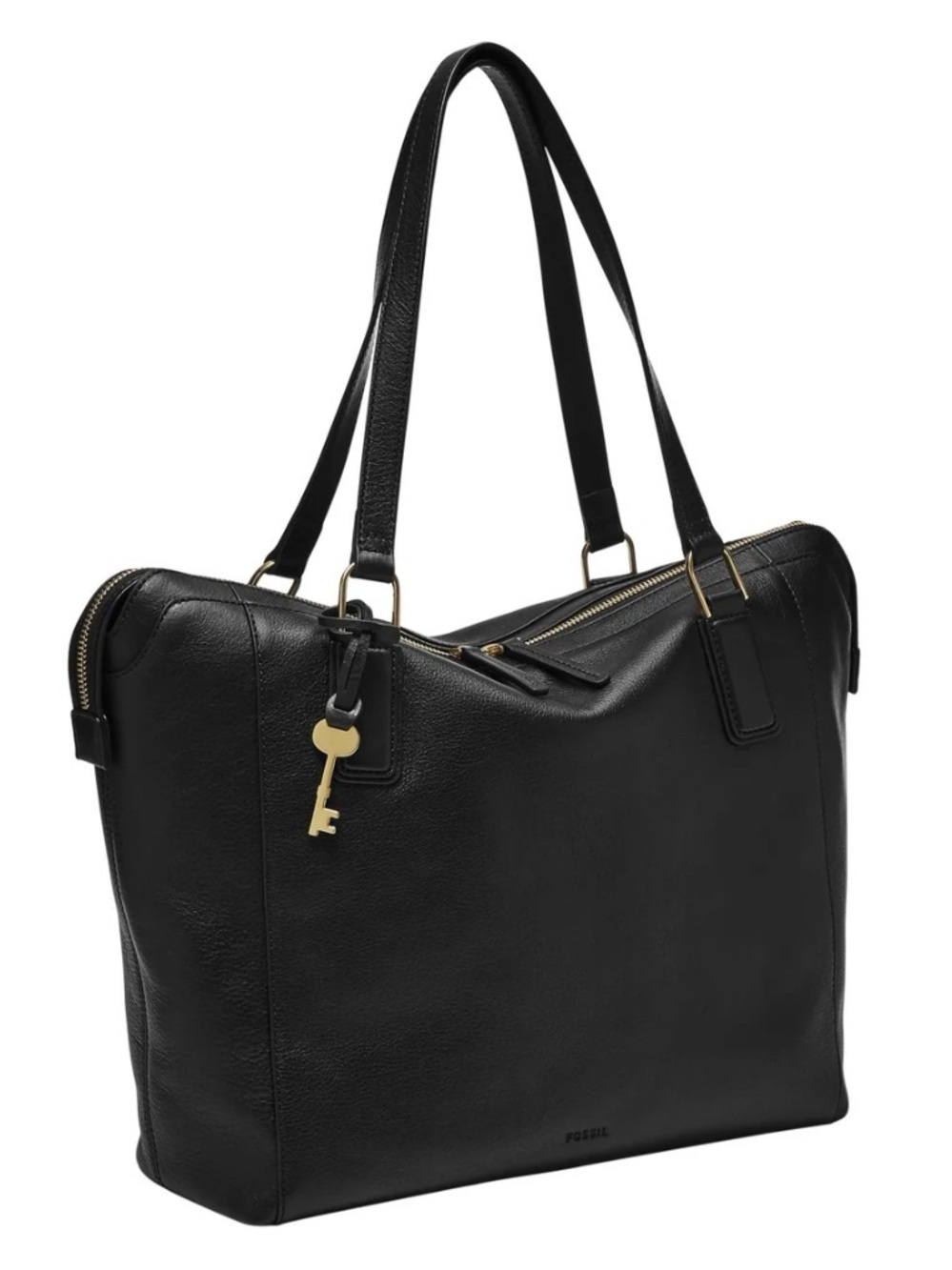Fossil Black Leather Tote with Gold Hardware